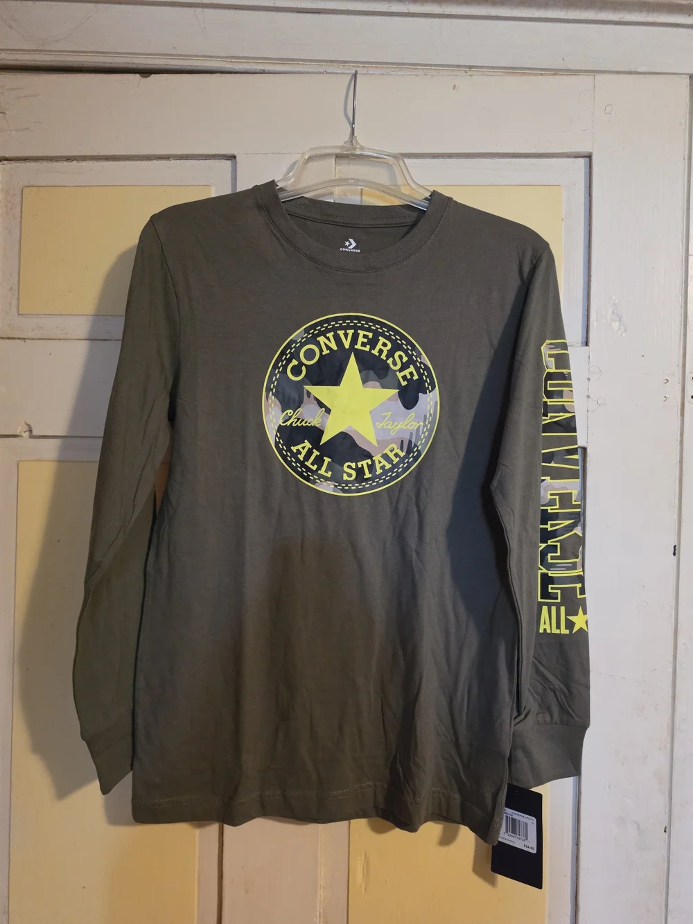 Converse Boys Cotton T-shirt Long Sleeve Army Green Size Large 12-13 NWT